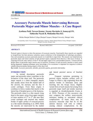 Accessory Pectoralis Muscle Intervening Between Pectoralis Major and Minor Muscles - a Case Report