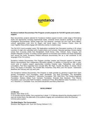 Sundanc Support. New Docu Styles and Investigat Cultural Law).Toge