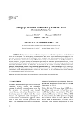 Strategy of Conservation and Protection of Wild Edible Plants Diversity in Burkina Faso