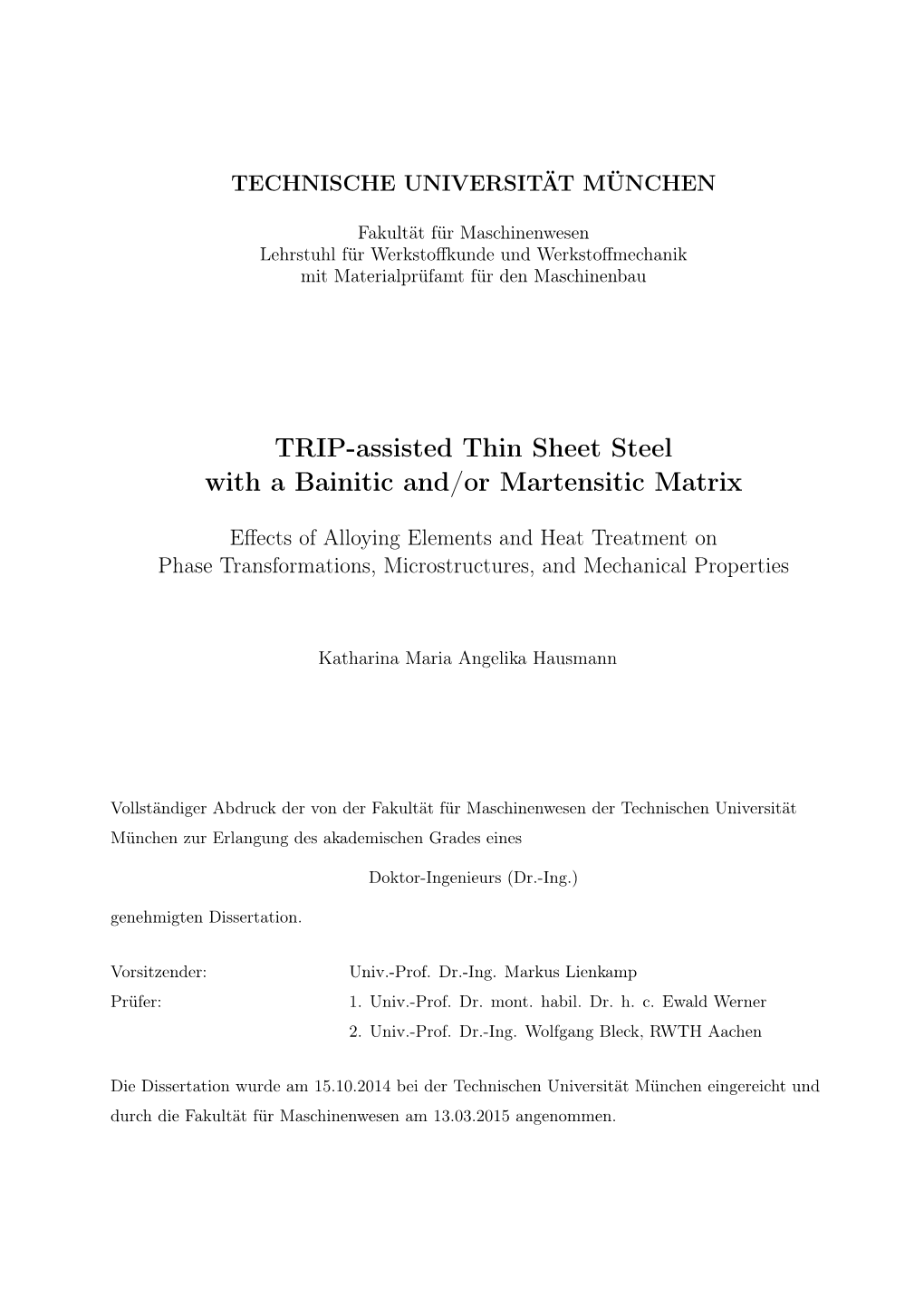 TRIP-Assisted Thin Sheet Steel with a Bainitic And/Or Martensitic Matrix