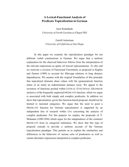A Lexical-Functional Analysis of Predicate Topicalization in German