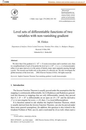 Level Sets of Differentiable Functions of Two Variables with Non-Vanishing Gradient