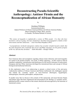 Deconstructing Pseudo-Scientific Anthropology: Anténor Firmin and the Reconceptualization of African Humanity
