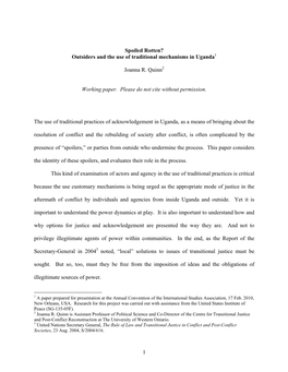 Spoiled Rotten? Outsiders and the Use of Traditional Mechanisms in Uganda1