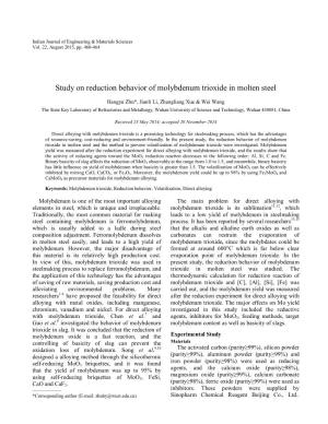 Study on Reduction Behavior of Molybdenum Trioxide in Molten Steel
