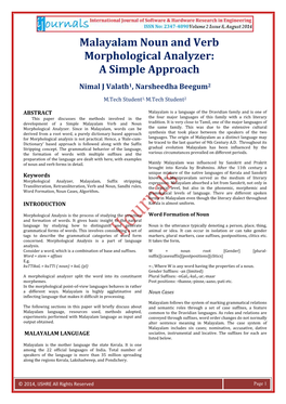 Malayalam Noun and Verb Morphological Analyzer: a Simple Approach