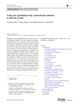 Using Our Agrobiodiversity: Plant-Based Solutions to Feed the World