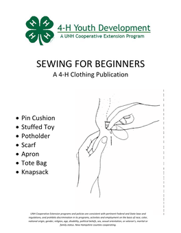 SEWING for BEGINNERS a 4‐H Clothing Publication