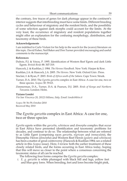 The Egretta Garzetta Complex in East Africa: a Case for One, Two Or Three Species
