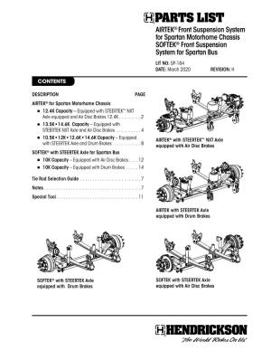 Sp-184 Rev H AIRTEK / SOFTEK Parts List for Spartan Motorhome Chassis And