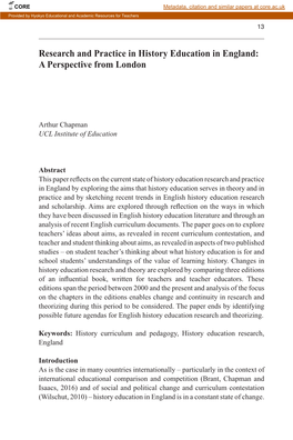 Research and Practice in History Education in England: a Perspective from London