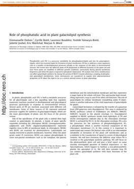 Role of Phosphatidic Acid in Plant Galactolipid Synthesis
