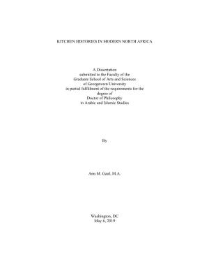 KITCHEN HISTORIES in MODERN NORTH AFRICA a Dissertation