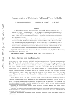 Representation of Cyclotomic Fields and Their Subfields