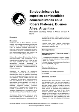 Etnobotánica De Las Especies Combustibles Comercializadas En La Ribera Platense, Buenos
