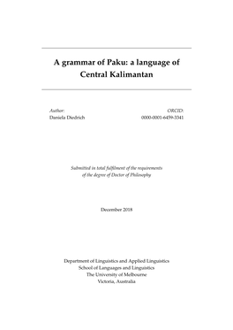A Grammar of Paku: a Language of Central Kalimantan