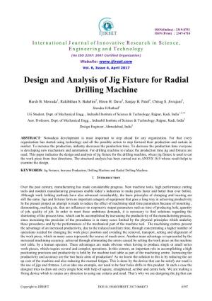 Design and Analysis of Jig Fixture for Radial Drilling Machine