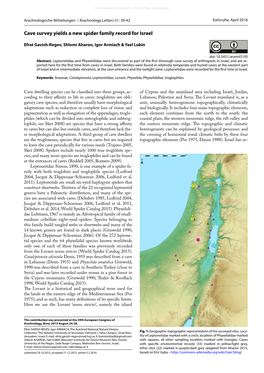 Cave Survey Yields a New Spider Family Record for Israel