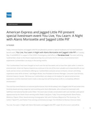 American Express and Jagged Little Pill Present Special Livestream Event You Live, You Learn: a Night with Alanis Morissette and ‘Jagged Little Pill’