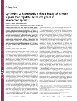 Systemins: a Functionally Defined Family of Peptide Signals That Regulate Defensive Genes in Solanaceae Species