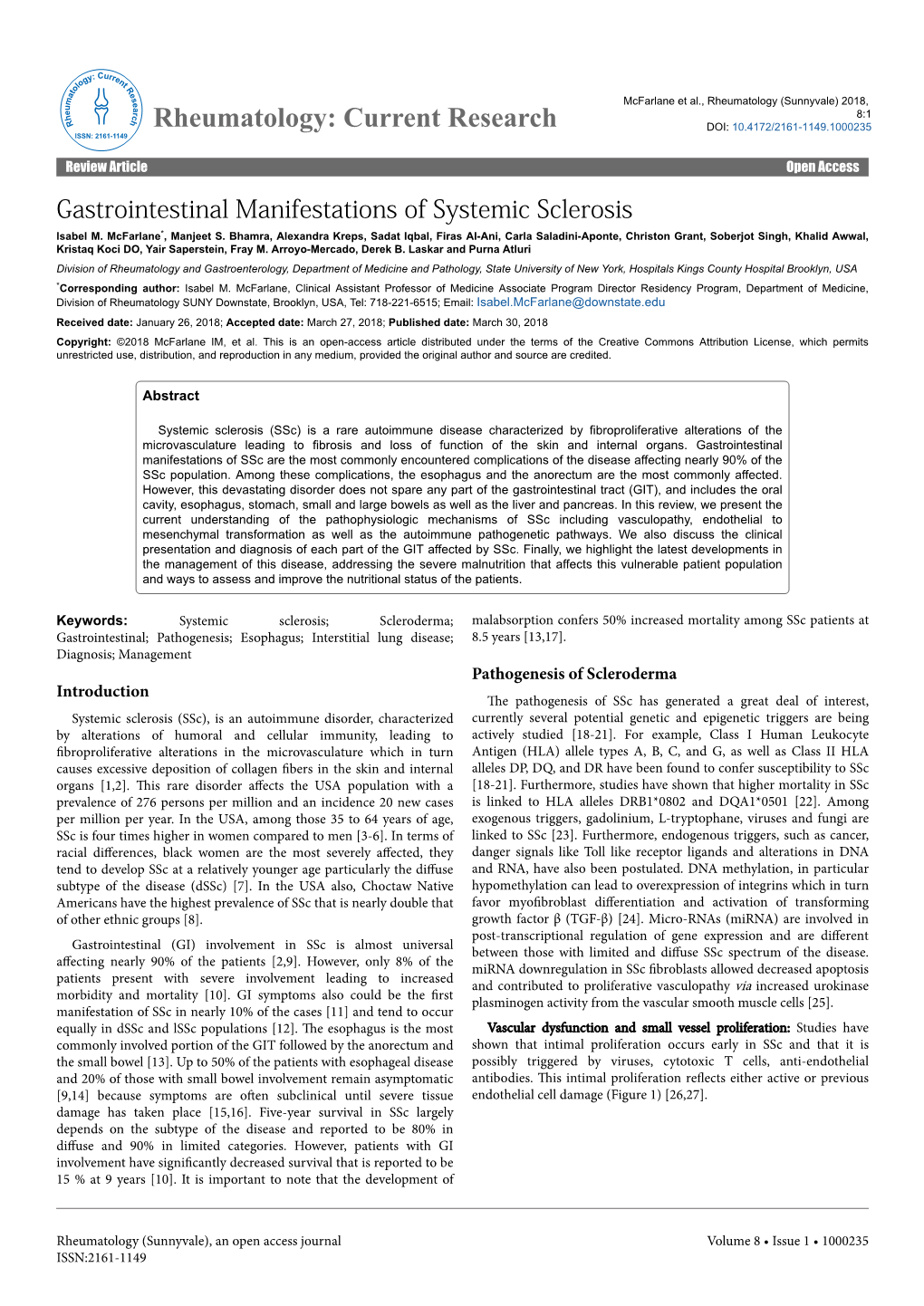 Gastrointestinal Manifestations of Systemic Sclerosis Isabel M