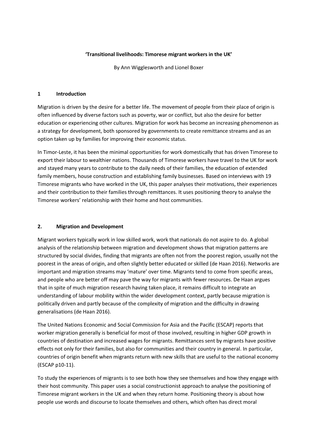 'Transitional Livelihoods: Timorese Migrant Workers in the UK' by Ann