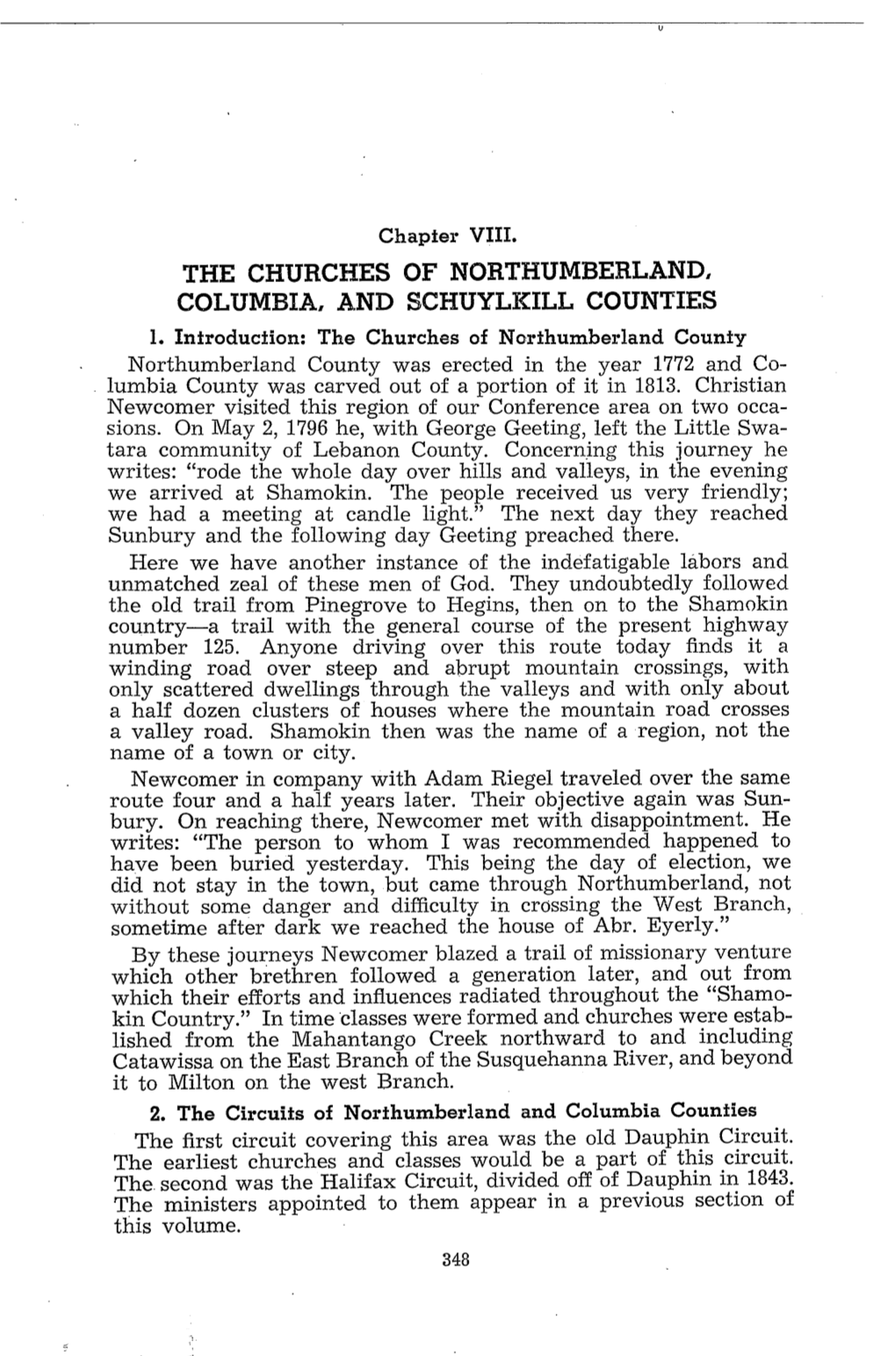 The Churches of Northumberland County Northumberland County Was Erected in the Year 1772 and Co