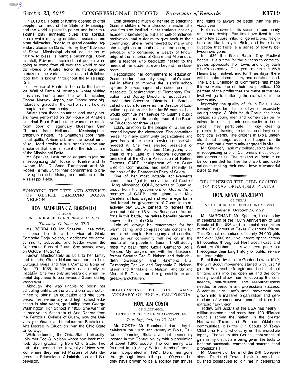 CONGRESSIONAL RECORD— Extensions of Remarks E1719 HON