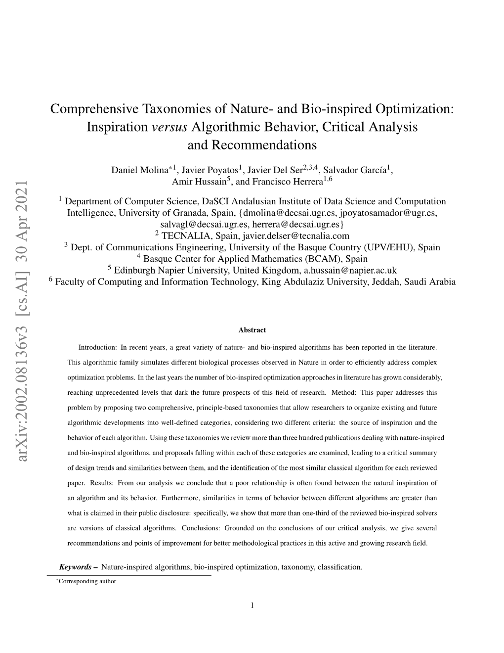 Comprehensive Taxonomies of Nature- and Bio-Inspired Optimization: Inspiration Versus Algorithmic Behavior, Critical Analysis and Recommendations