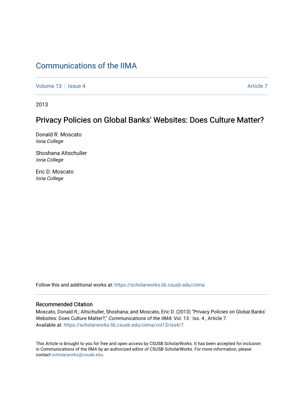 Privacy Policies on Global Banks' Websites: Does Culture Matter?