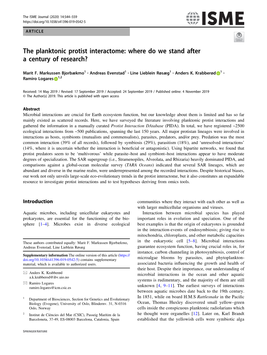 The Planktonic Protist Interactome: Where Do We Stand After a Century of Research?