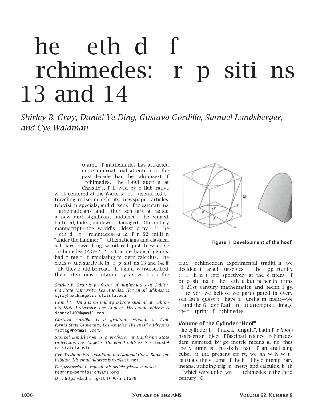 The Method of Archimedes: Propositions 13 and 14