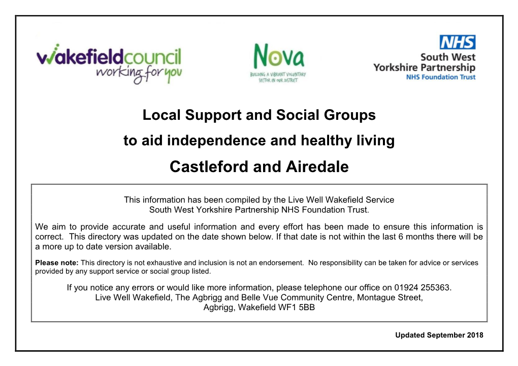 Local Support and Social Groups to Aid Independence and Healthy Living Castleford and Airedale