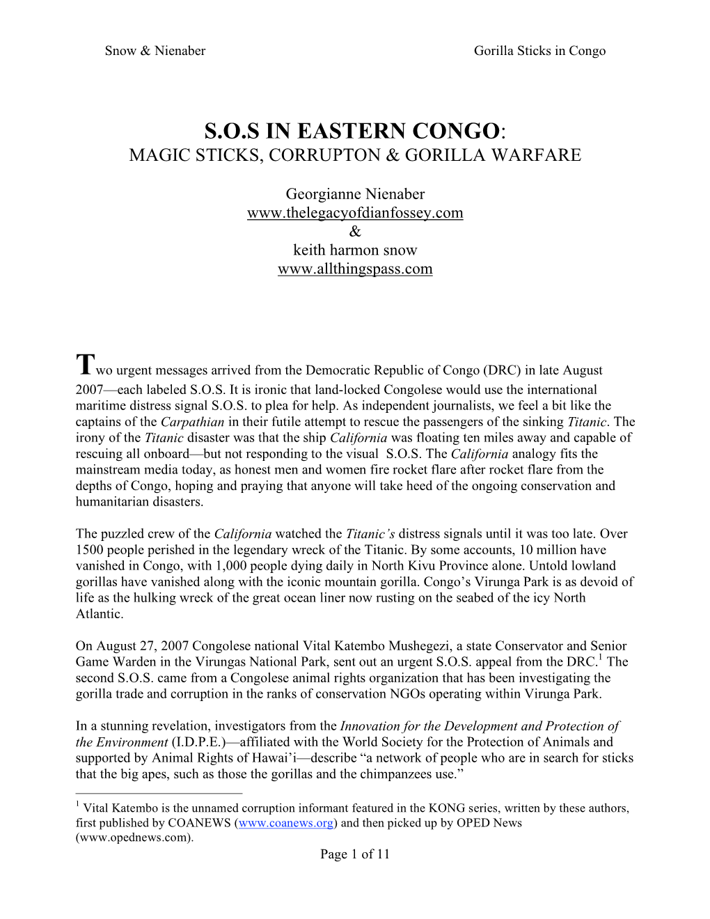 S.O.S in Eastern Congo: Magic Sticks, Corrupton & Gorilla Warfare