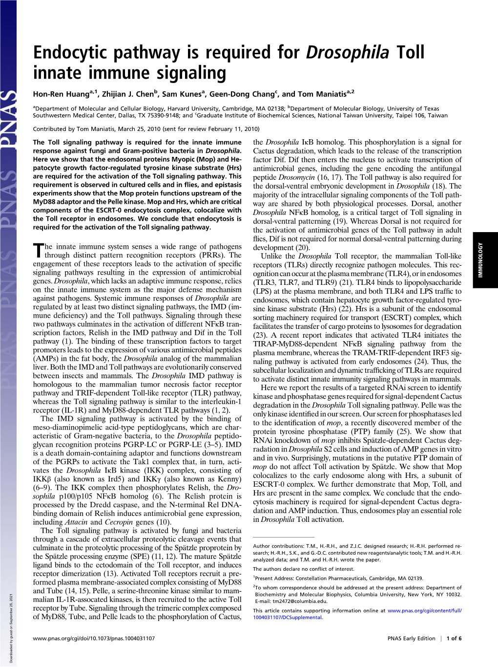 Endocytic Pathway Is Required for Drosophila Toll Innate Immune Signaling