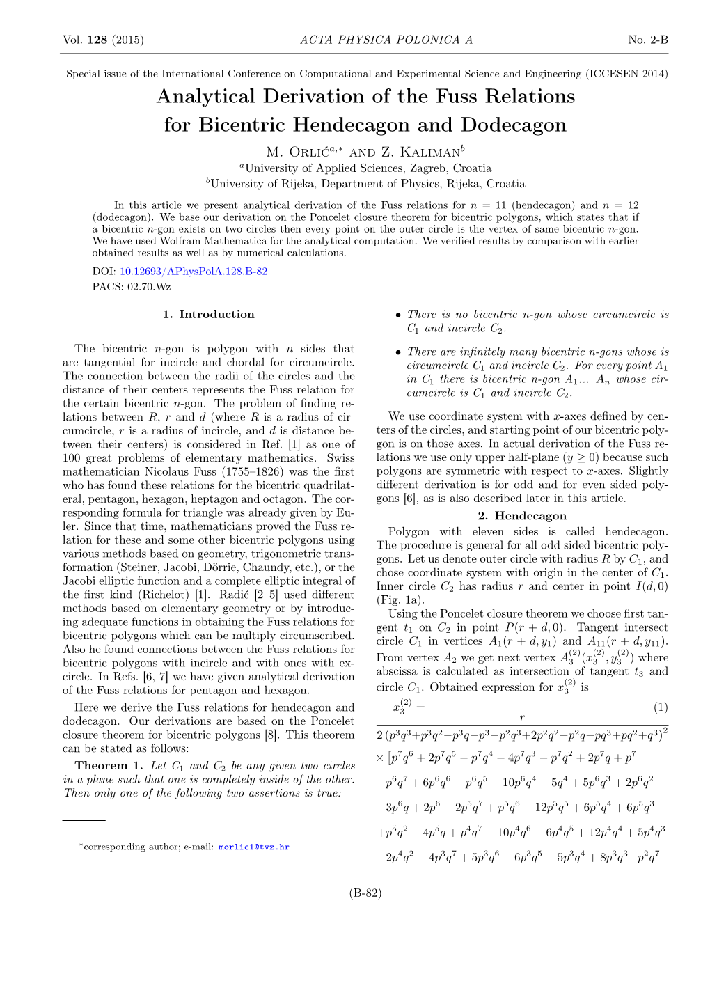 Analytical Derivation of the Fuss Relations for Bicentric Hendecagon and Dodecagon M