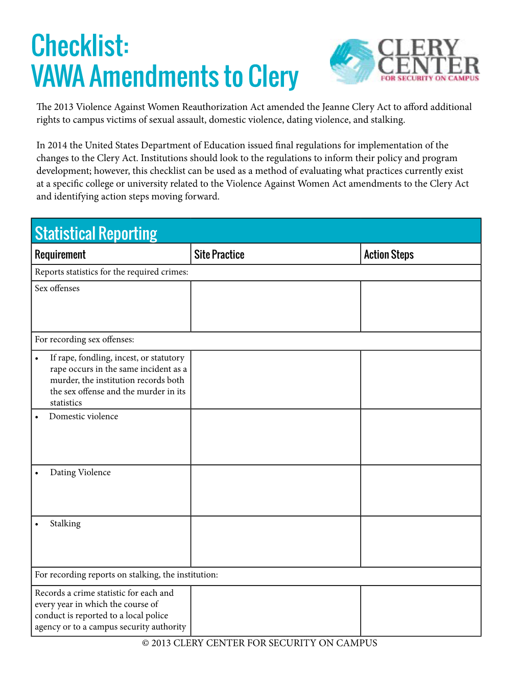 Checklist: VAWA Amendments to Clery