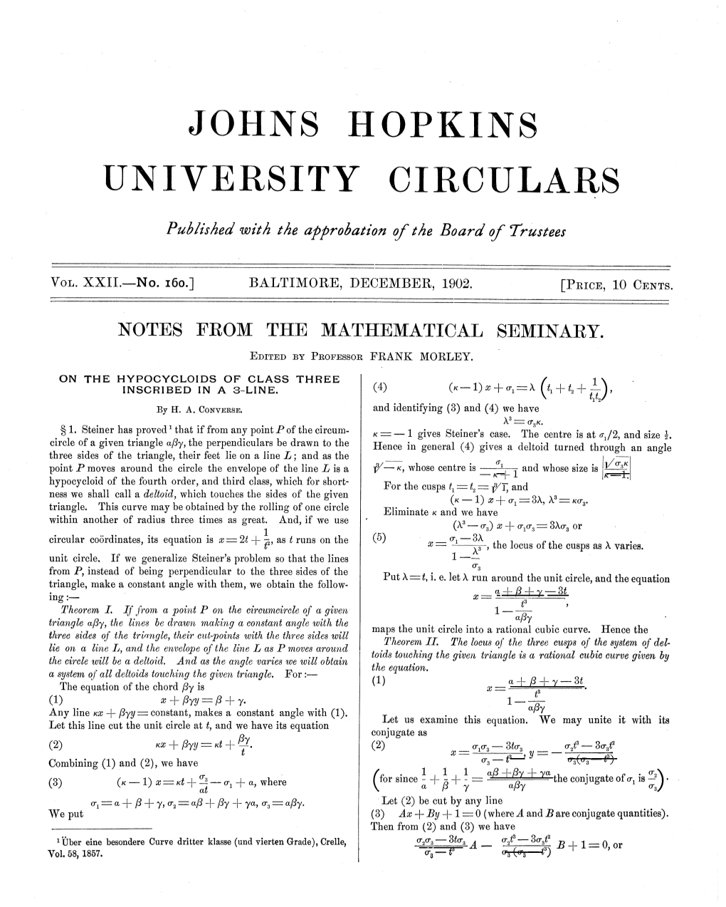 Notes from the Mathematical Seminary