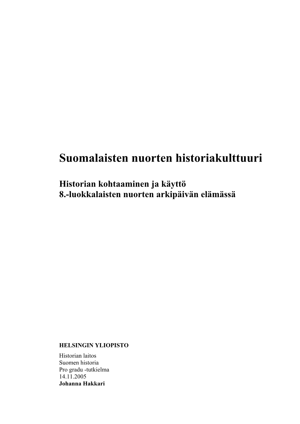Suomalaisten Nuorten Historiakulttuuri