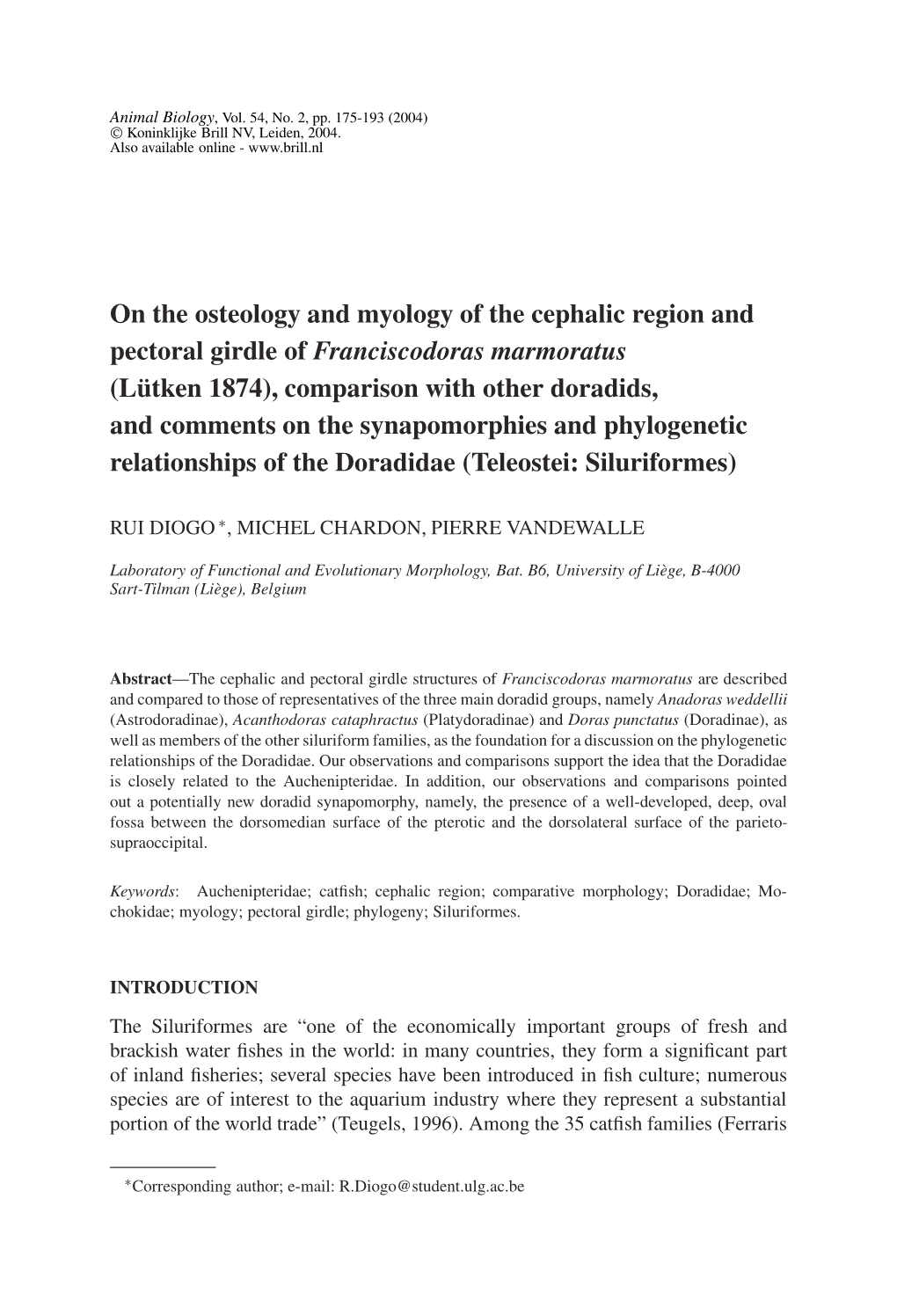 On the Osteology and Myology of the Cephalic Region and Pectoral