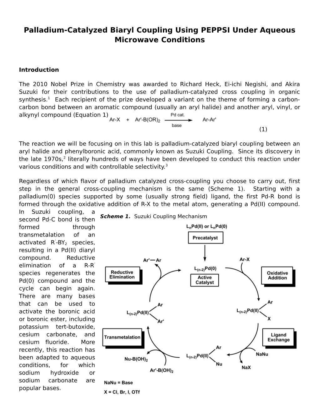 Palladium-Catalyzed Biaryl Coupling Using PEPPSI Under Aqueous Microwave Conditions