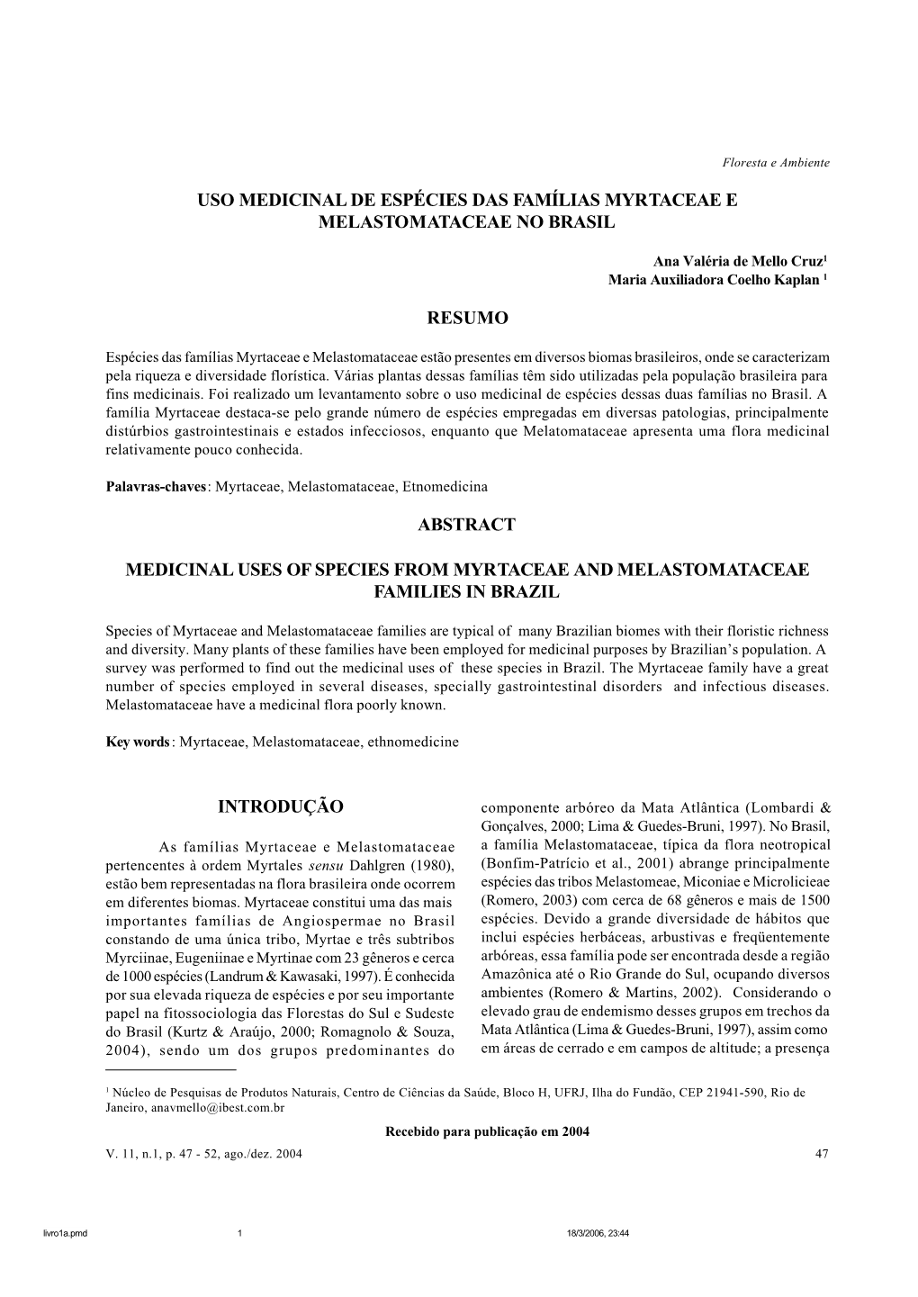 Uso Medicinal De Espécies Das Famílias Myrtaceae E Melastomataceae No Brasil