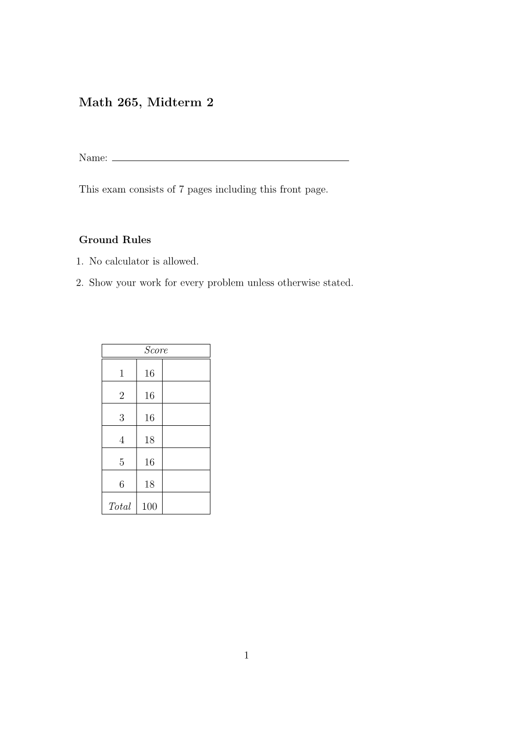 Math 265, Midterm 2