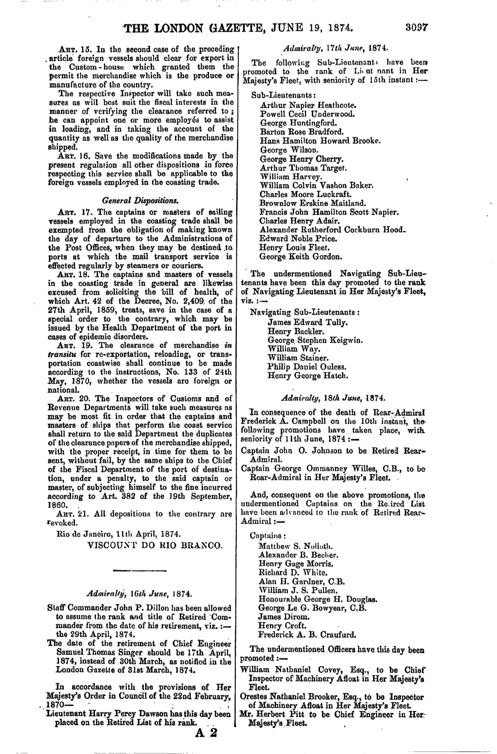The London Gazette, Jujse 19, 1874. 3097