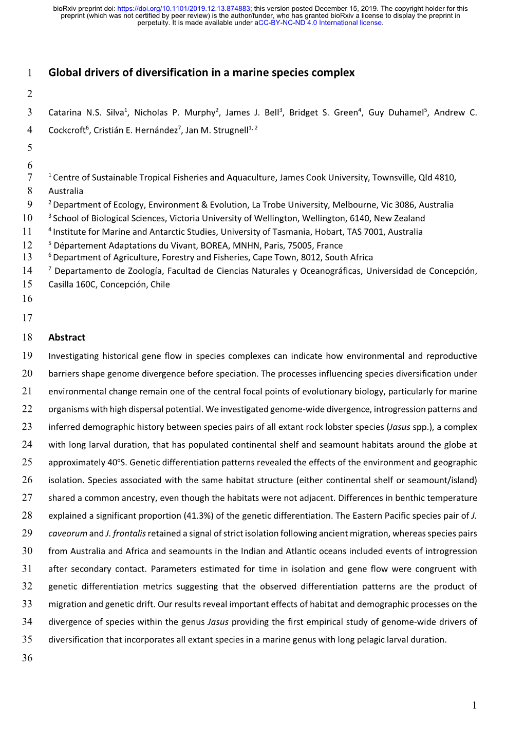 Global Drivers of Diversification in a Marine Species Complex 2 3 Catarina N.S