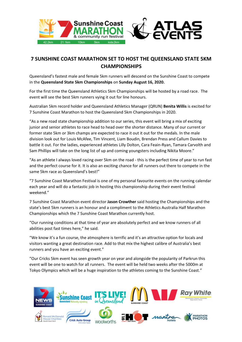 Sunshine Coast Marathon Set to Host the QLD State 5KM Championships
