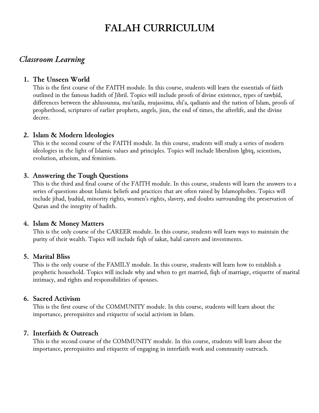 Falah Curriculum