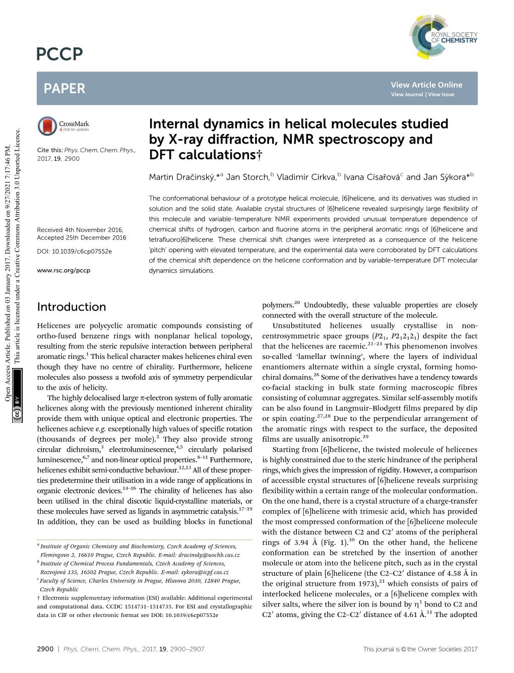 Internal Dynamics in Helical Molecules Studied by X-Ray Diffraction, NMR Spectroscopy and DFT Calculations