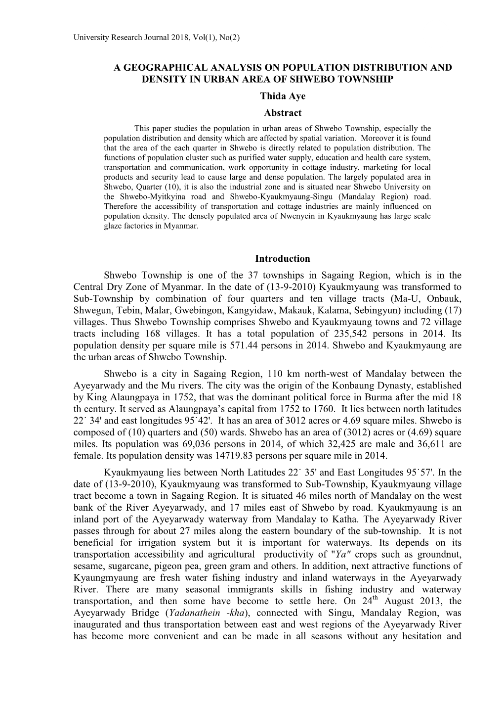 1 a Geographical Analysis on Population Distribution And