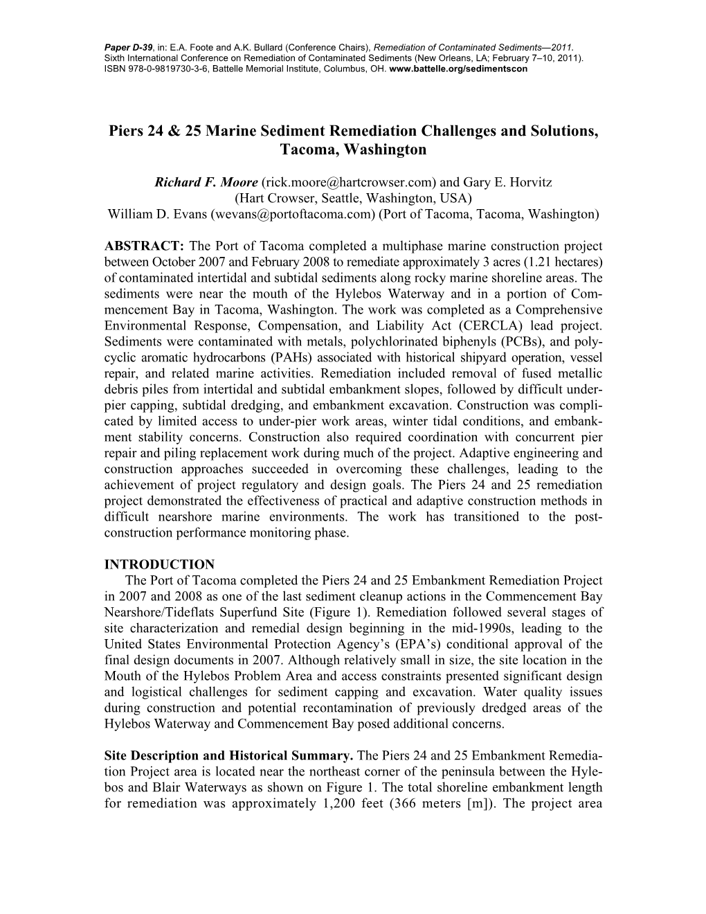 Piers 24 & 25 Marine Sediment Remediation Challenges And